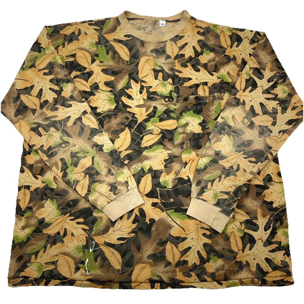 Vintage‎ Camo Shirt Men XXL Brown Pocket Tee Kelly Wood Single Stitch 90s USA